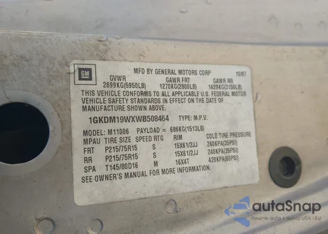 1998 GMC Safari Sle z USA, uszkodzony, nr VIN 1GKDM19WXWB508464